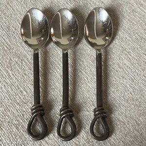 3 Vintage Stainless Steel Spoons Loop Knot Handle Flatware Made in Thailand